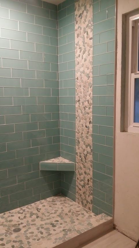 Natural Sea Green & White Sliced Pebble Tile - 12x12 Sheets with Mesh Support