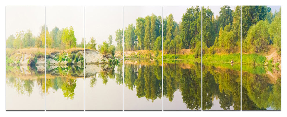 River and Forest Panorama, Landscape Canvas Art Print, 83"x32", 7 Panels