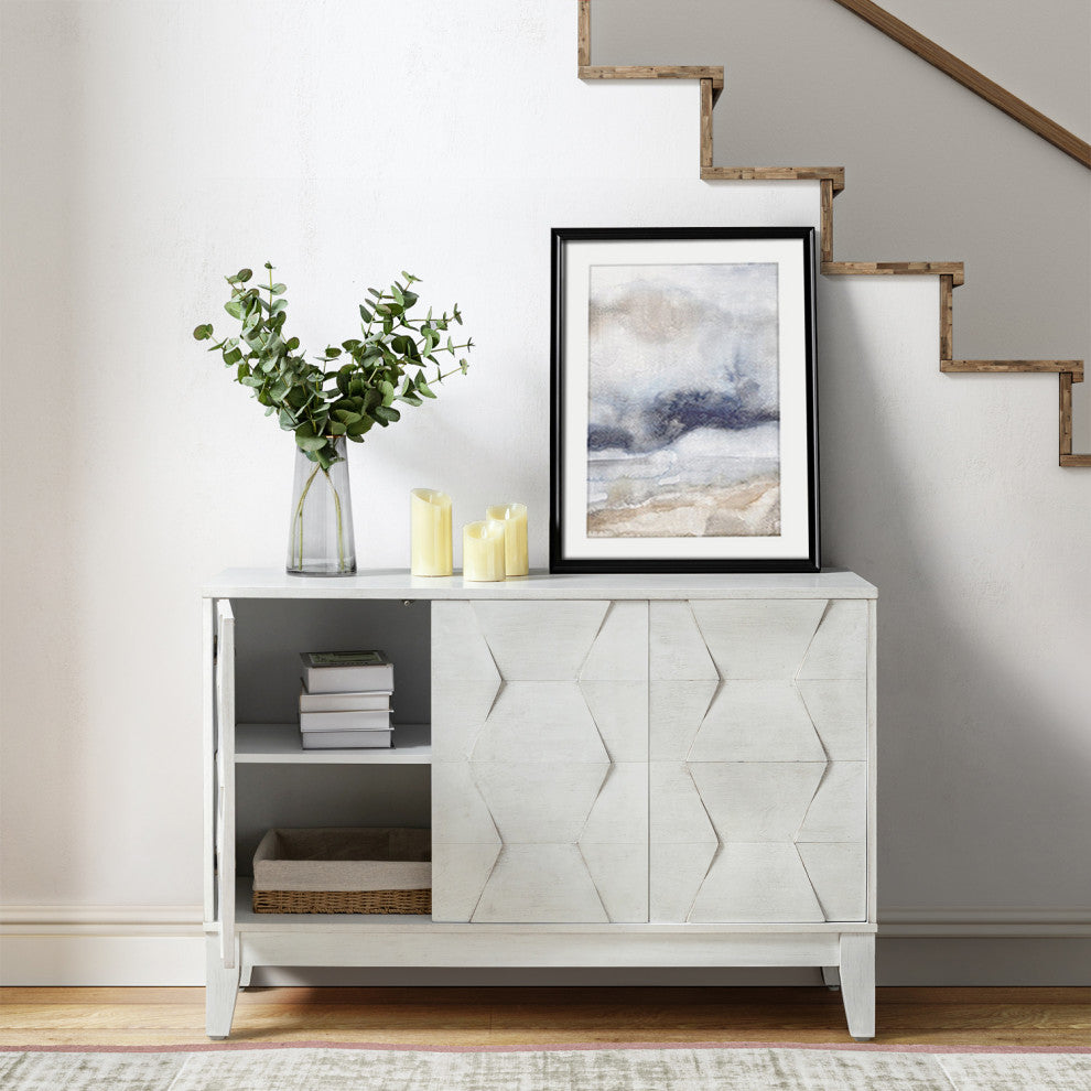 45" 3 Doors Storage, Wide Sideboard Cabinet, White