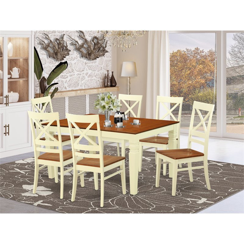 Wequ7-Bmk-W, 7-Piece Set With Table and 6 Chairs, Buttermilk and Cherry