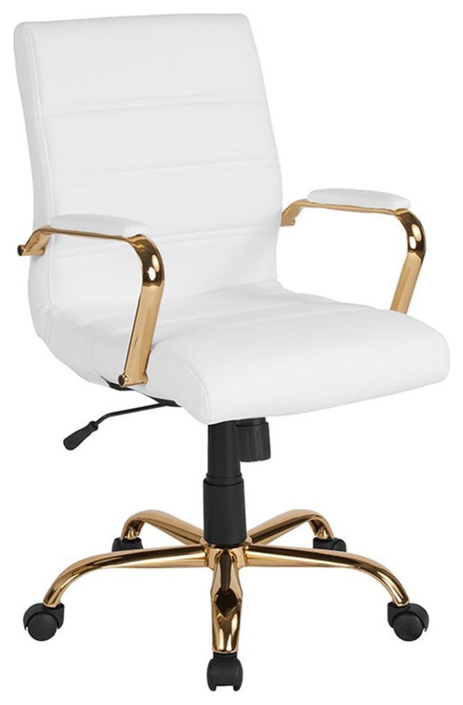 Flash Furniture Mid Back Leather Office Swivel Chair in White and Gold