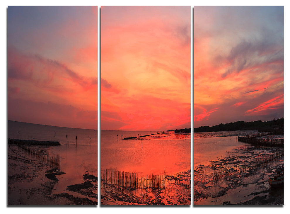 "Outstanding Panorama of Sunset in Sea" Metal Wall Art, 3 Panels, 36"x28"