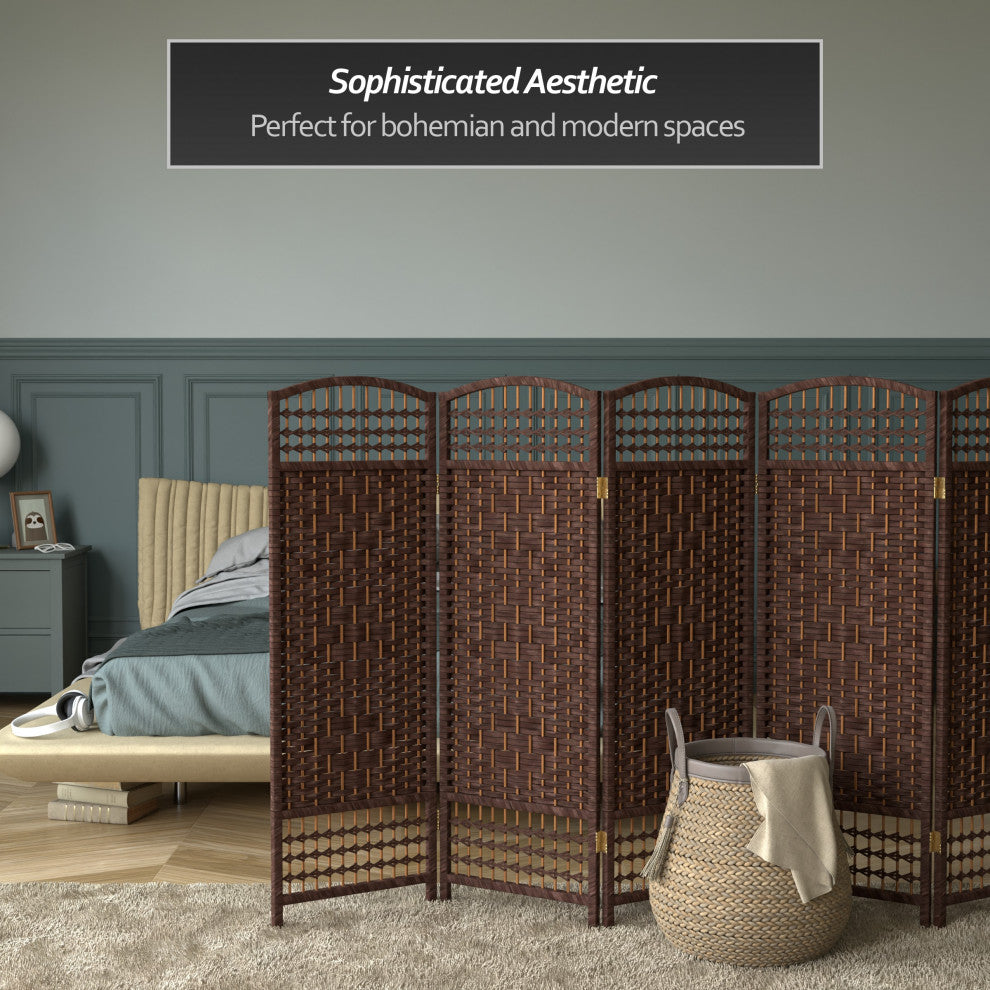 4' Tall Fiber Weave Room Divider, Dark Mocha, 6 Panels