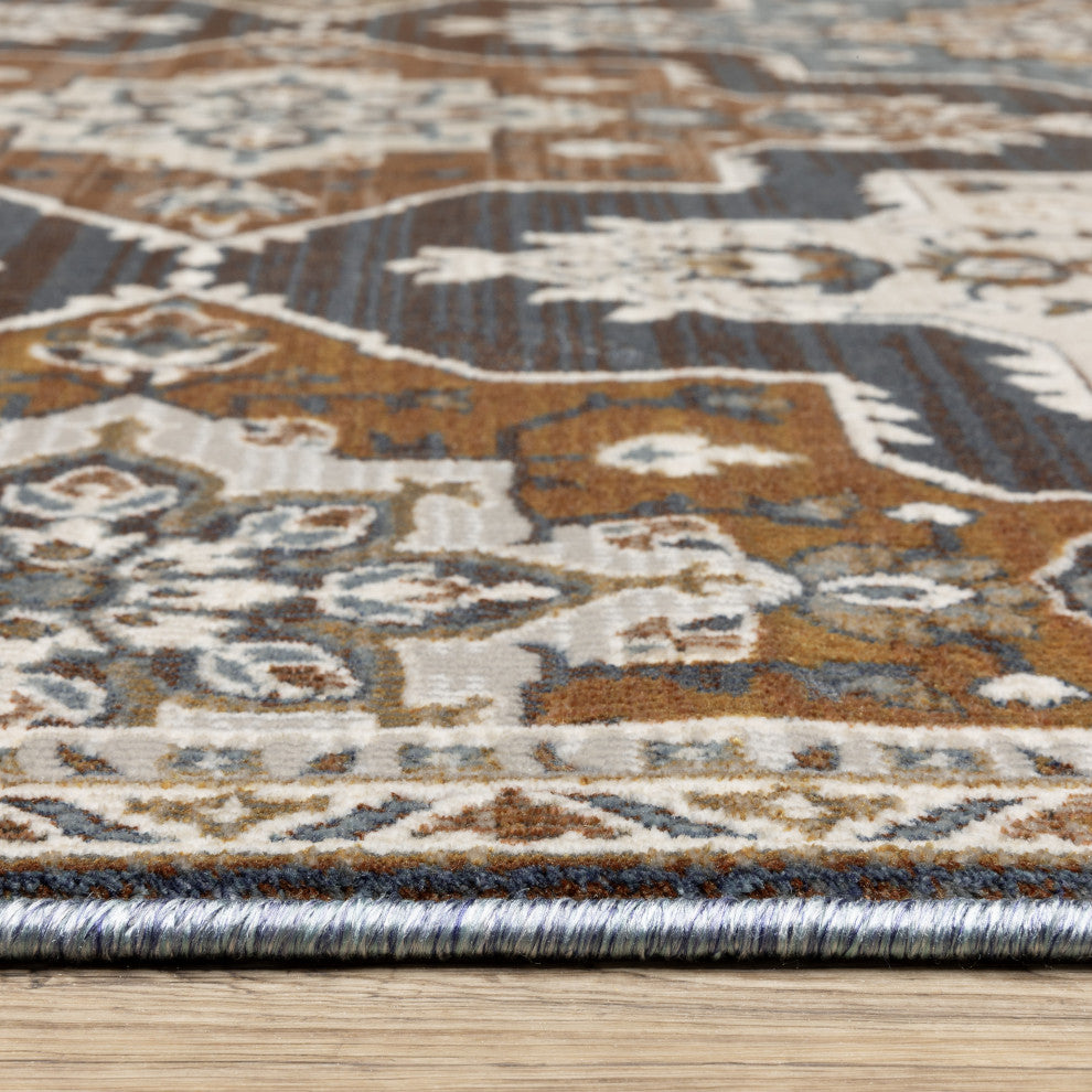 Emilia Panel Medallions Blue/ Rust Area Rug 9'10" x 12'10"