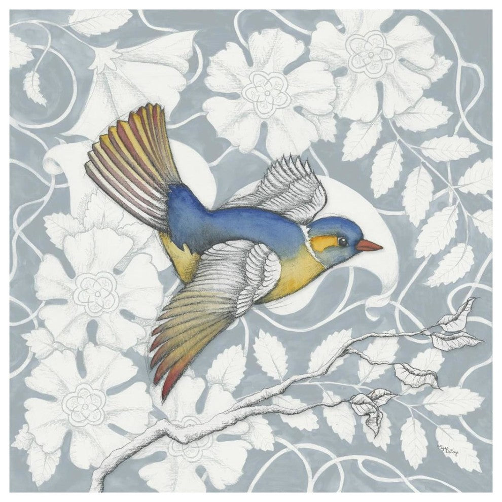 "Arts and Crafts Birds III Tone on Tone" Paper Print by Elyse DeNeige, 38"x38"