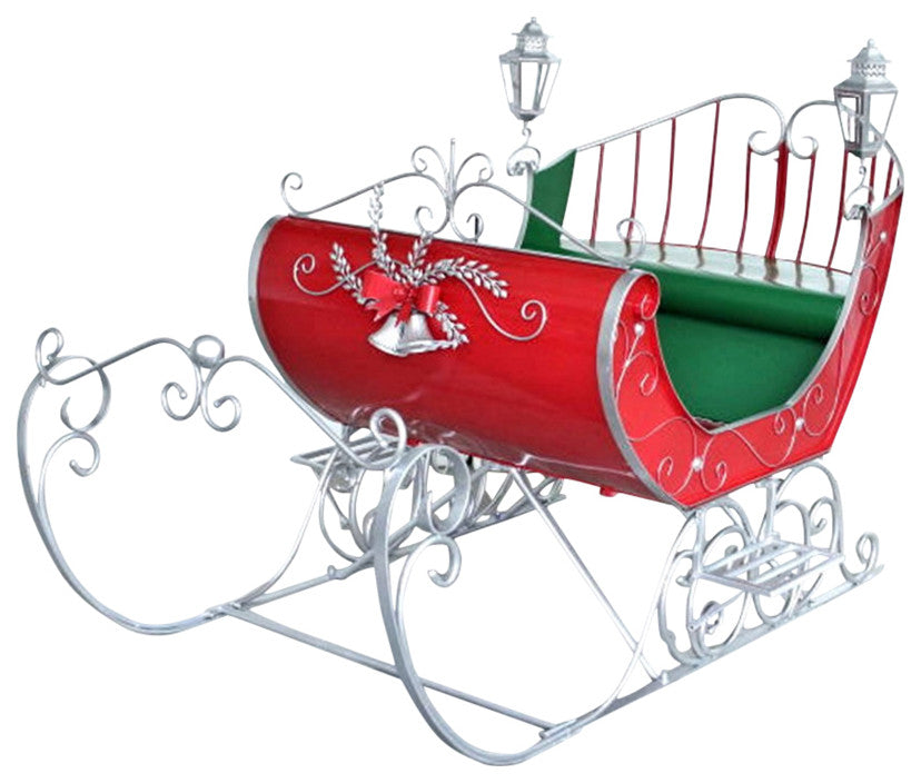Large Victorian Christmas Sleigh, Red, Green, Silver
