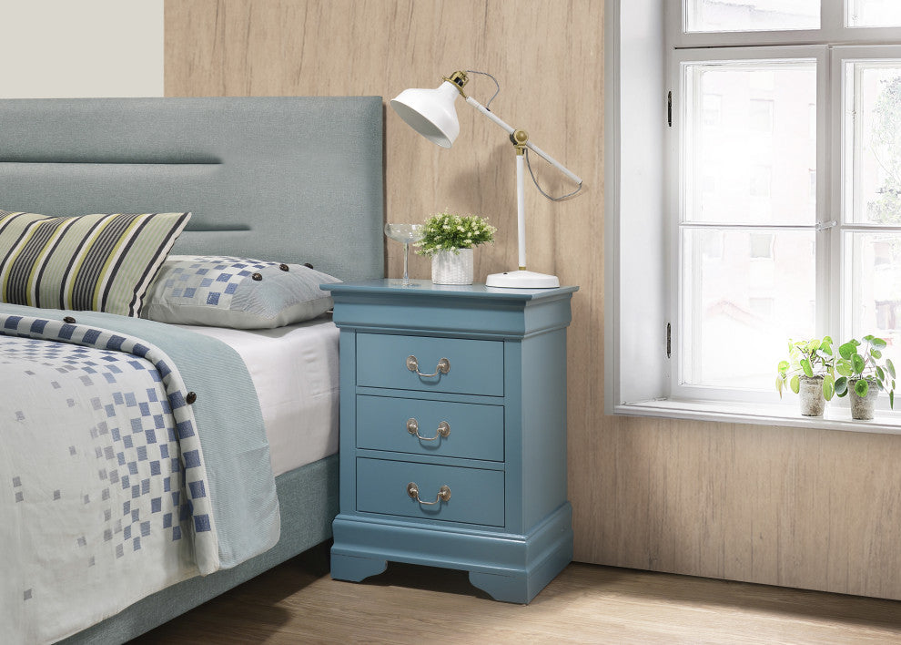 Louis Phillipe 3-Drawer Nightstand, Blue