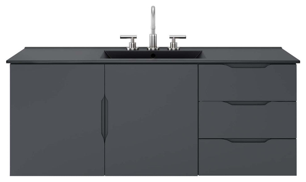 Sink Vanity Cabinet, Gray Black, Ceramic, Melamine, Modern, Hotel Bathroom
