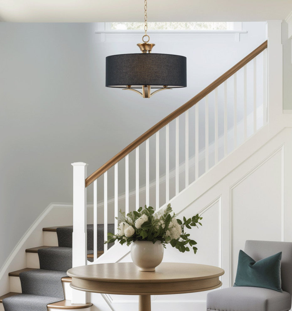 Kira Home Alondra 20" Drum Chandelier, Black Fabric Shade, Adjustable Height