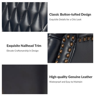 Genuine Leather Armchair, Set of 2, Navy