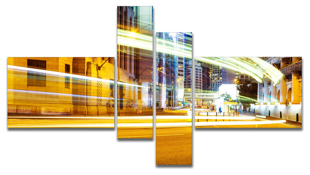 Blur Motion Traffic Trail in Modern City, Large Canvas Print, 60"x32", 4 panels