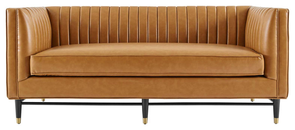 Devote Channel Tufted Vegan Leather Loveseat EEI-4719-TAN