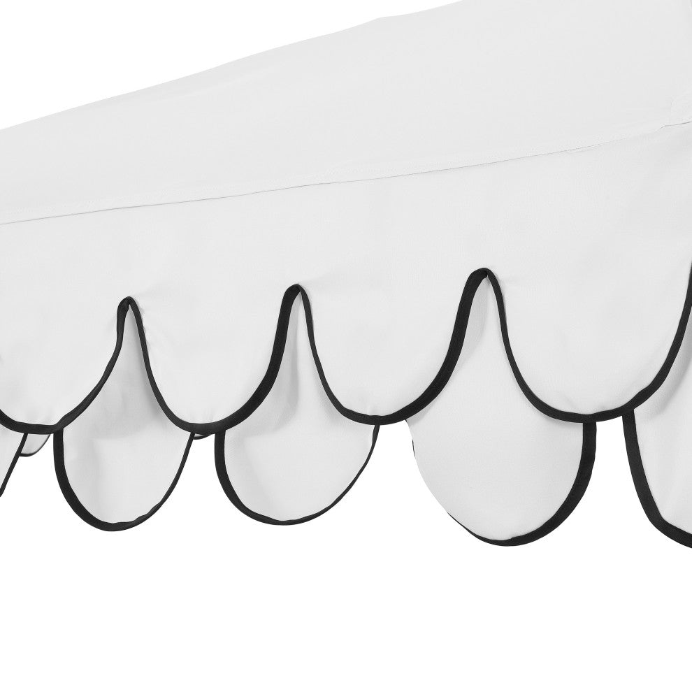 9ft Fringe Patio Umbrella Auto-Tilt, Crank, White, 107L x 107W x 99H
