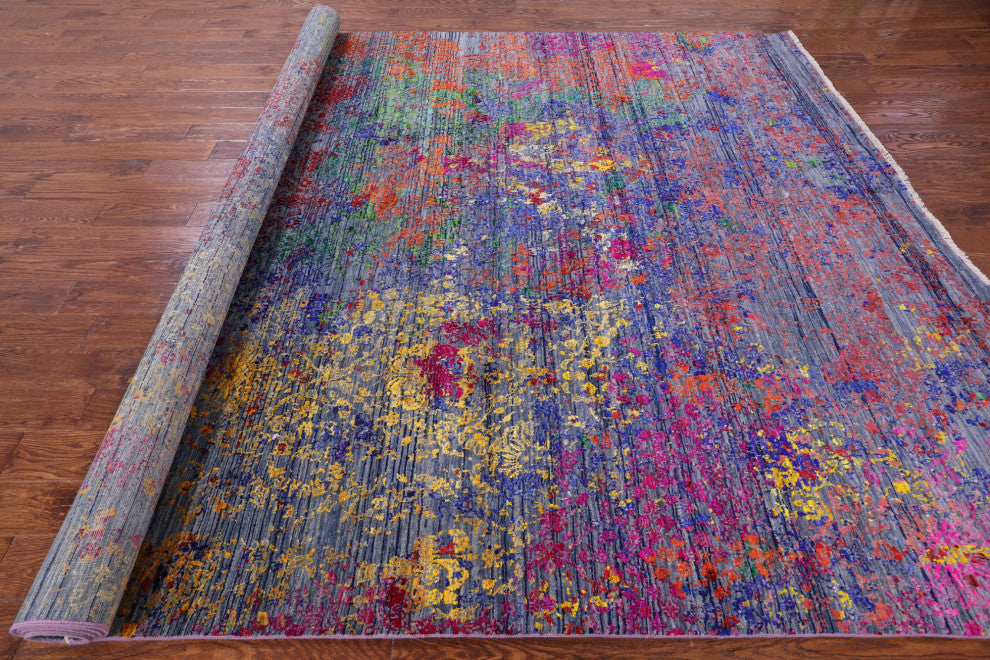 Handmade Modern Wool and Silk Rug 8' 10" X 12' 4" Q11861