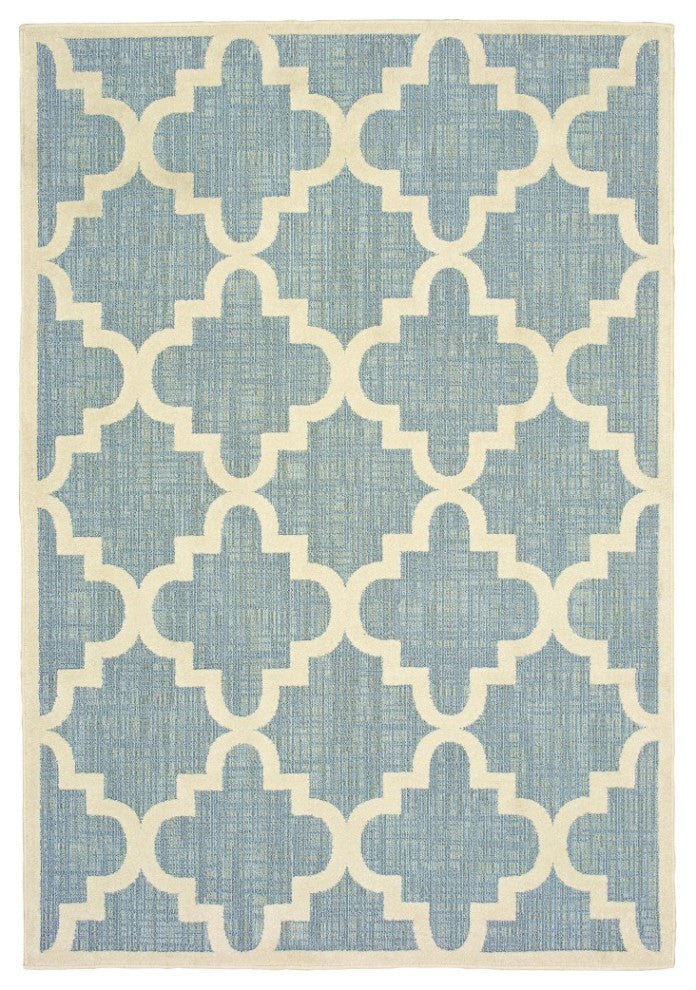 6' X 9' Blue Ivory Machine Woven Geometric Indoor Or Outdoor Area Rug
