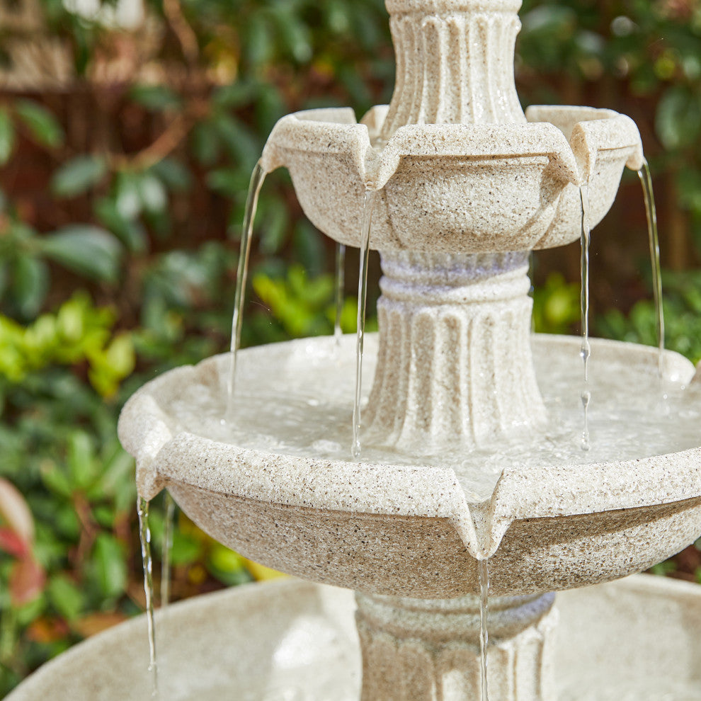 Sand Beige Terrazzo Resin 3-Tier Outdoor Fountain