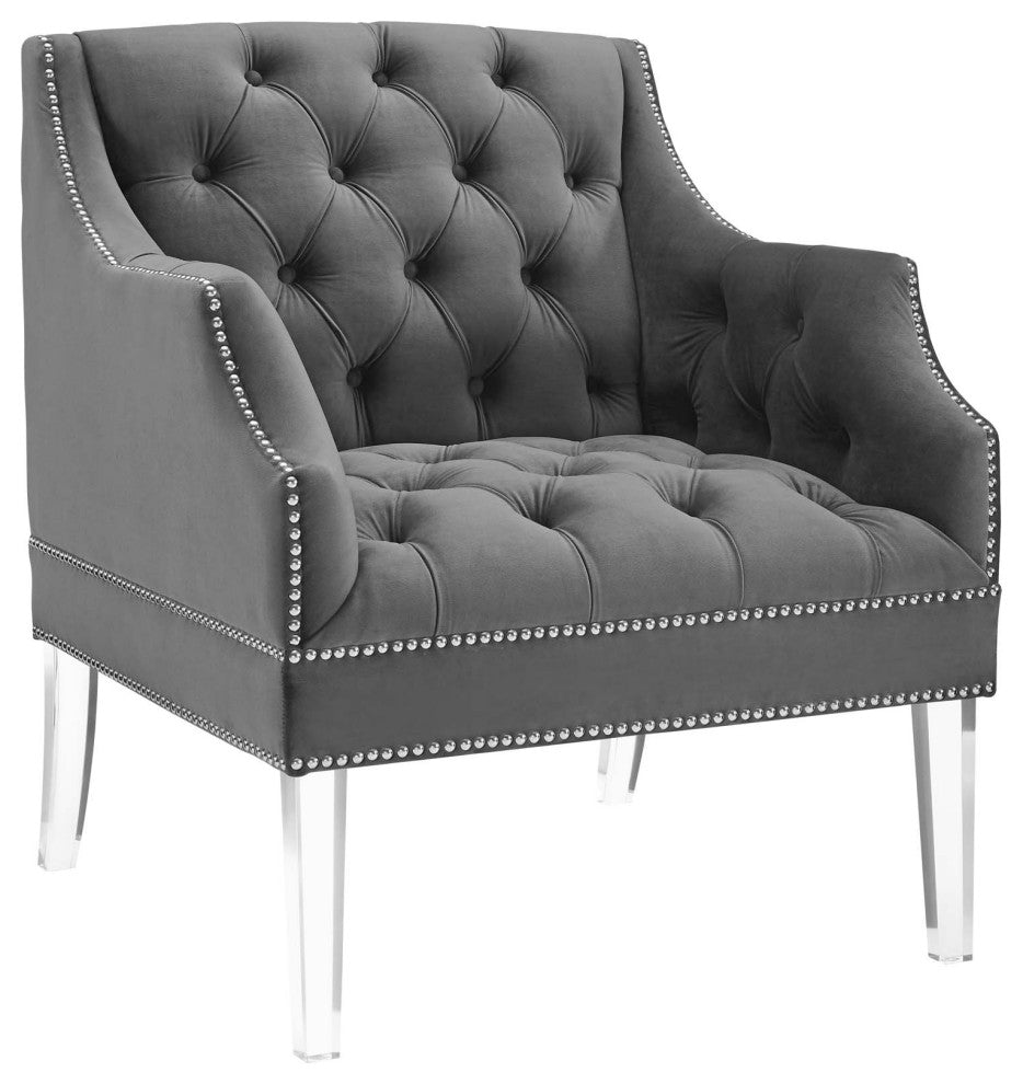 Proverbial Tufted Button Accent Performance Velvet Armchair Gray
