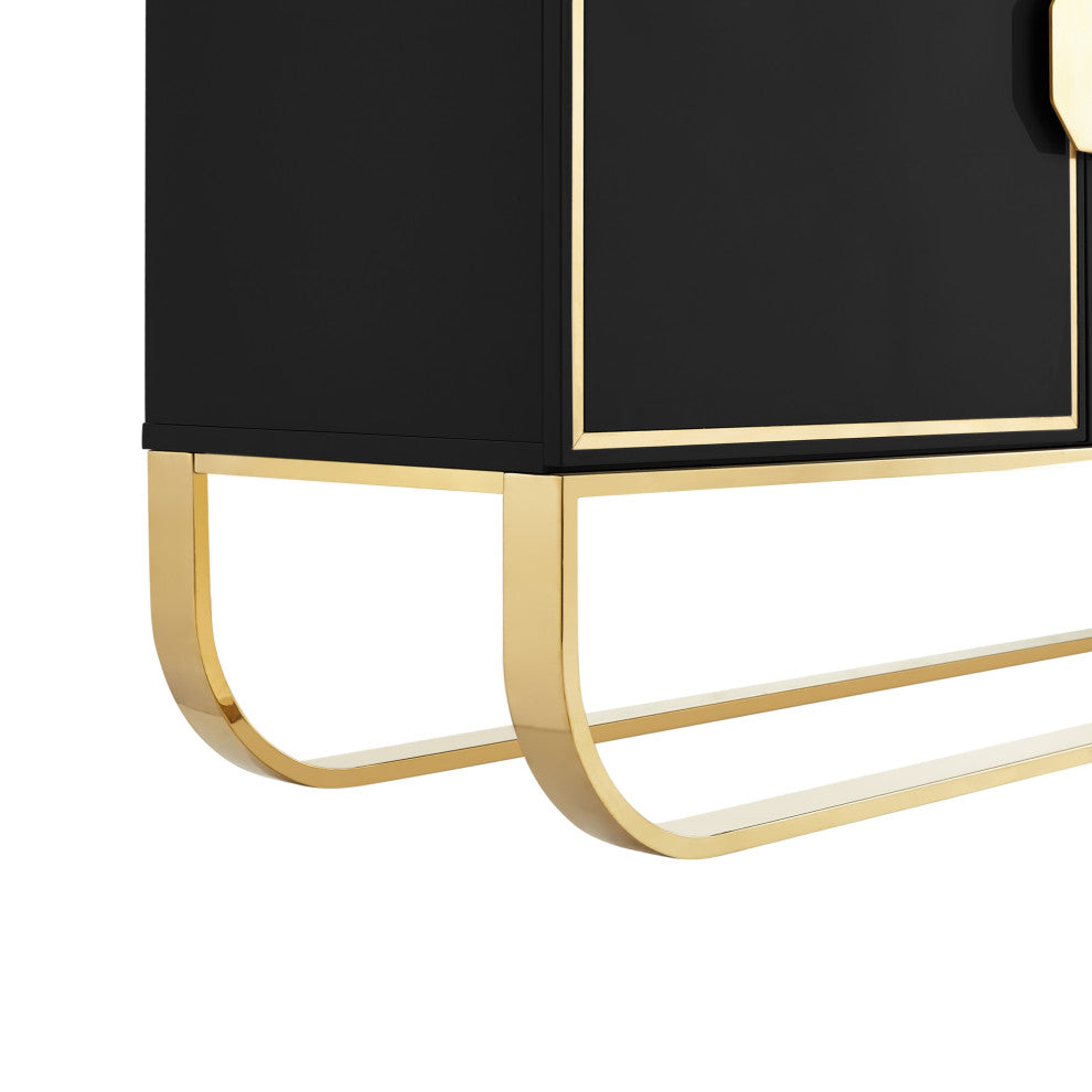 Nicole Miller Jacelynn Sideboard, Black/Gold, 3-Door