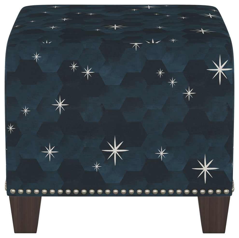 Quinn Square Nail Button Ottoman, Starlit Blue