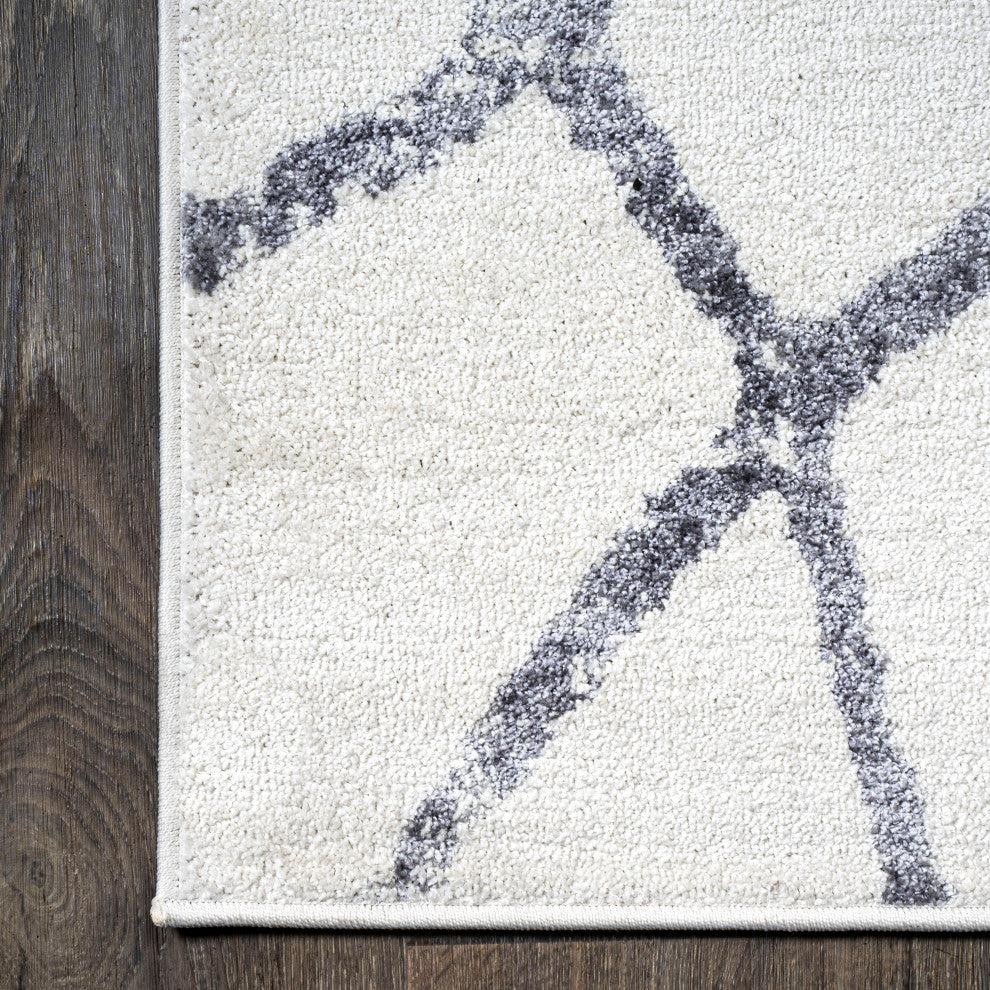 Illi Moroccan Diamond Trellis Ivory/Gray 2 ft. x 10 ft. Runner Rug