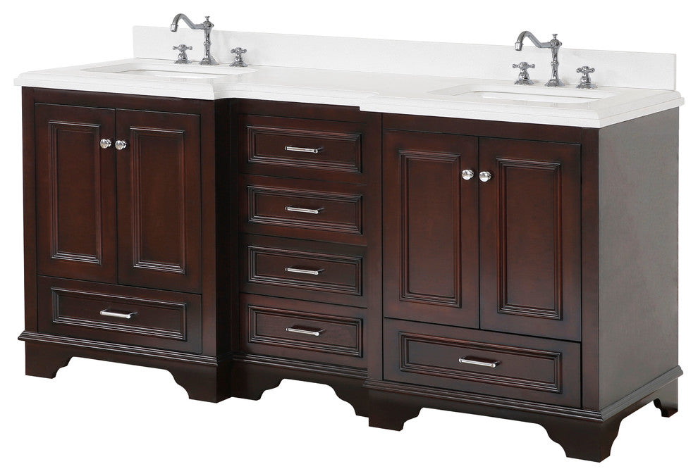 Nantucket 72" Double Bath Vanity, Chocolate, Quartz