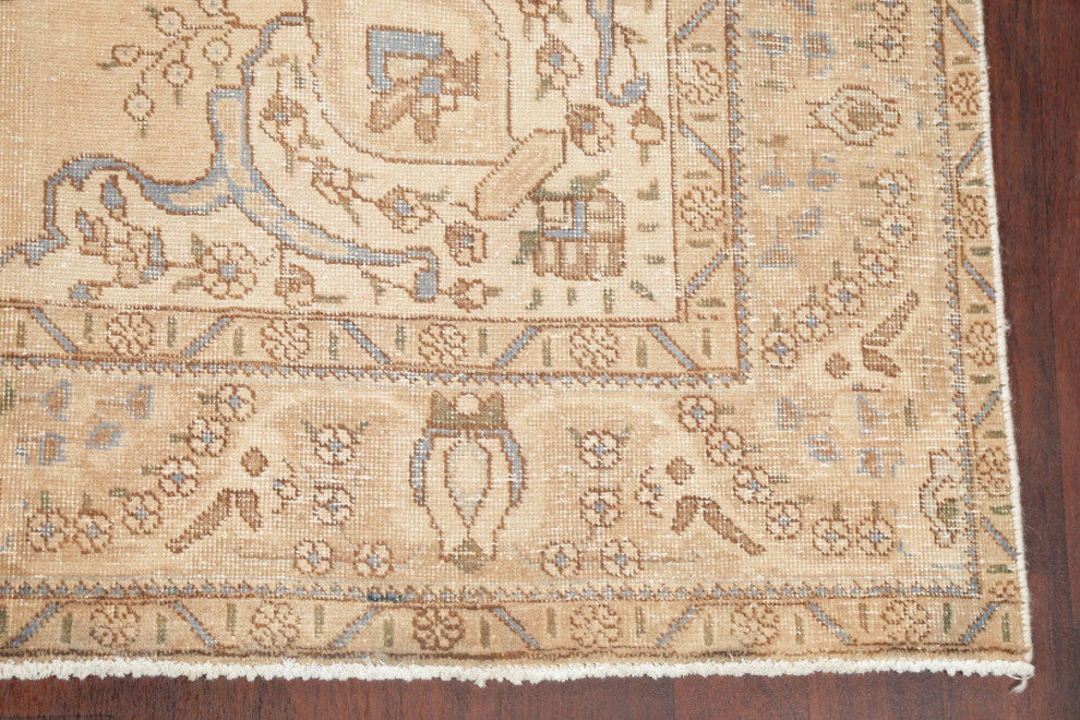 Consigned, Vintage-Style Faded Handmade Oriental Persian Area Rug, Beige, 6x10