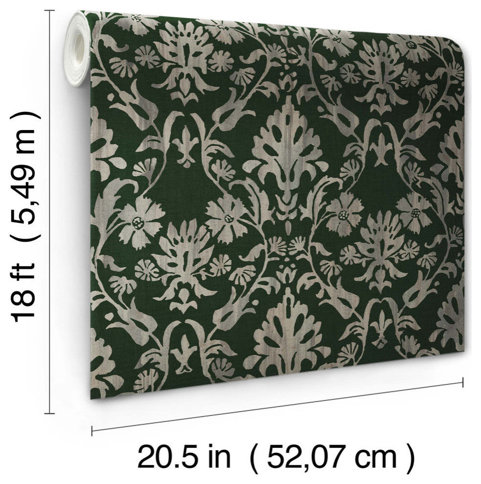 Blooming Damask Deep Green Peel and Stick Wallpaper