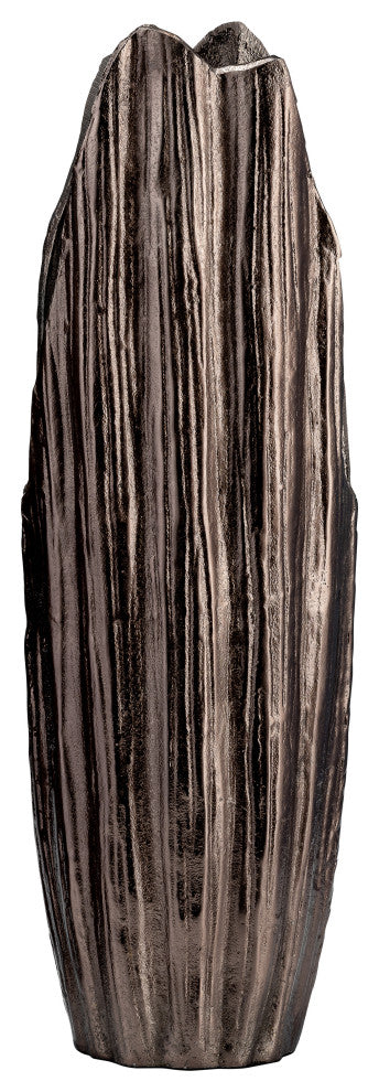 Metal, 20"H, Abstract Ridged Vase, Black Nickel