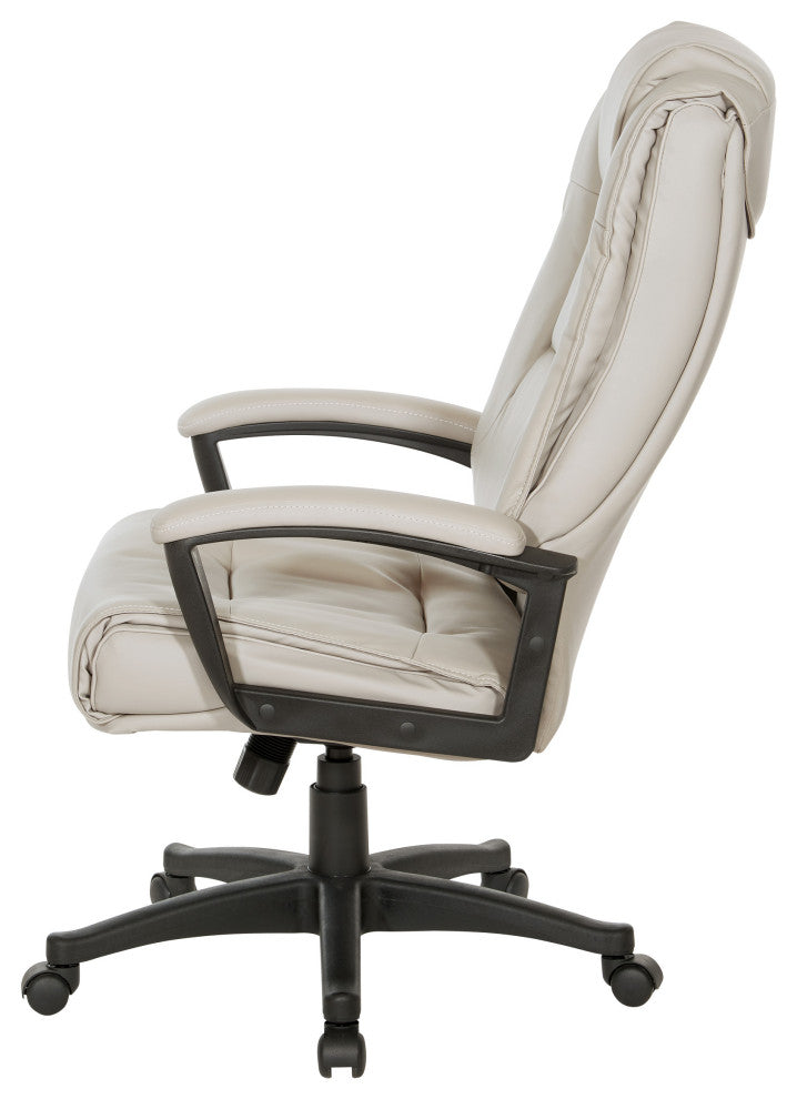 High Back  Bonded Leather Chair with Padded Loop Arms, Taupe