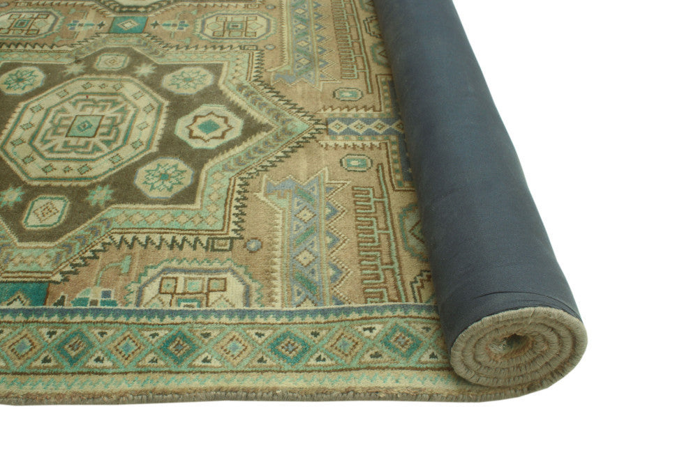 Fine Vintage Distressed Alvis Beige/Light Green Rug, 7'0x10'0