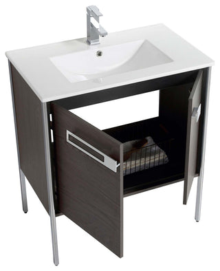Oakville Bath Vanity, Ceramic Sink, Black Coal Oak, 30 Inch, Chrome Hardware