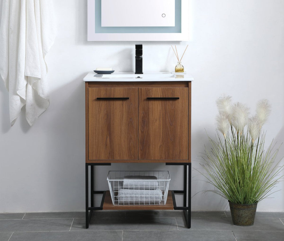 24" Single Bathroom Vanity, Walnut Brown