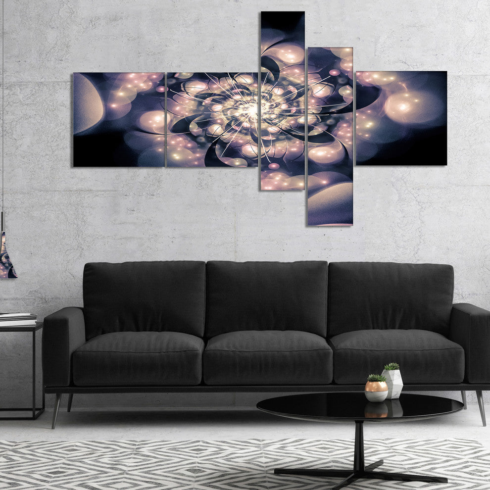 Light Blue Fractal Flower Pattern, Floral Art Canvas Print, 60"x32", 5 panels