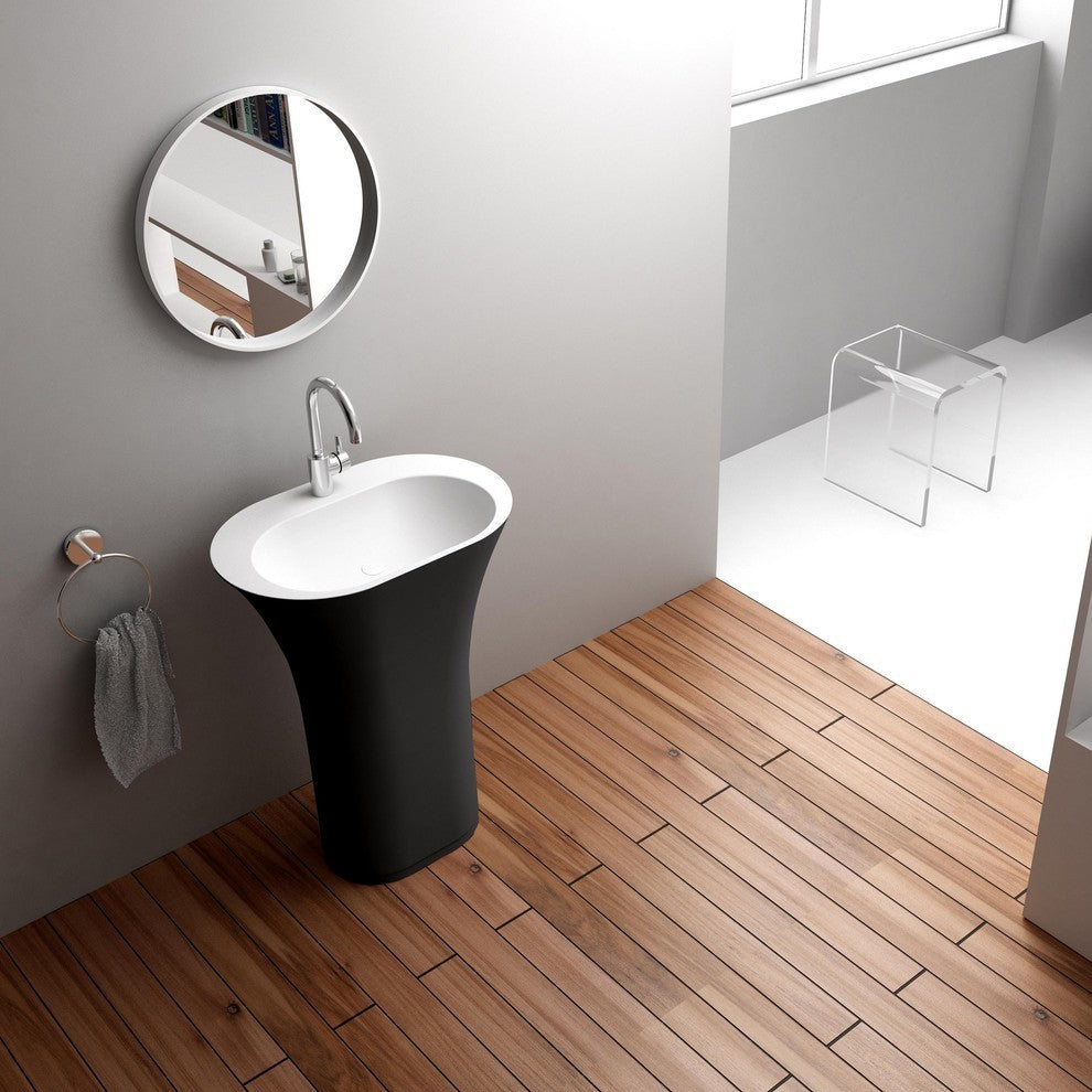 ADM Oval Freestanding Pedestal Sink, Black/White, 24", Glossy Black/Matte White