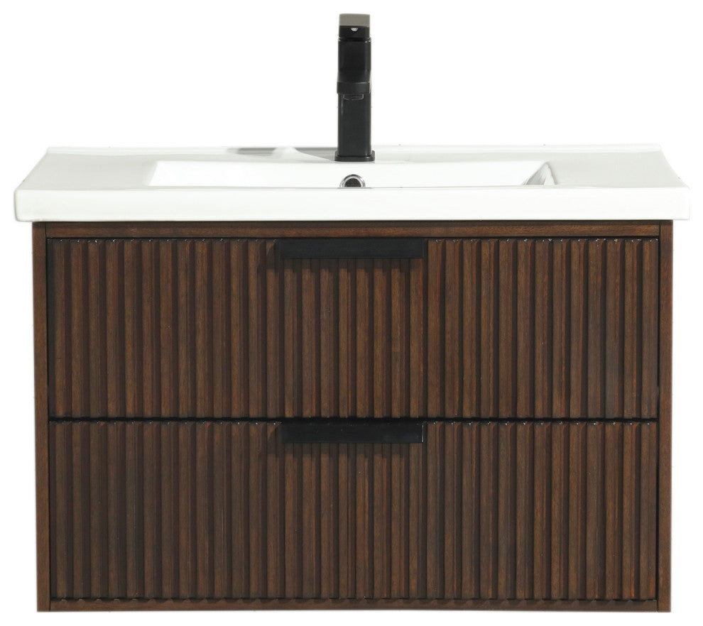 Ari Kitchen and Bath San Diego Bath Vanity, Walnut, 30", Single Sink, Floating