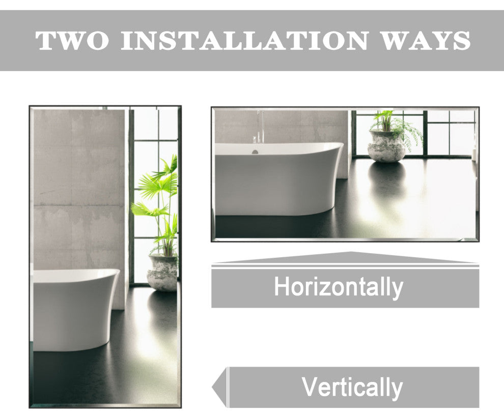 Metal Framed Rectangle Beveled Edge Wall Mirror Bathroom Vanity Mirror, Black, 20"x40"
