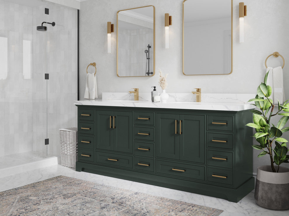 Fenway 84 Double Sink Bath Vanity in Pewter Green 2" Carrara Quartz