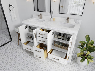 Boston 60 Double Bathroom Vanity in White 2" Pearl Gray