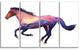 Horse Double Exposure Illustration, Large Animal Canvas Print, 48"x28", 4 Panels