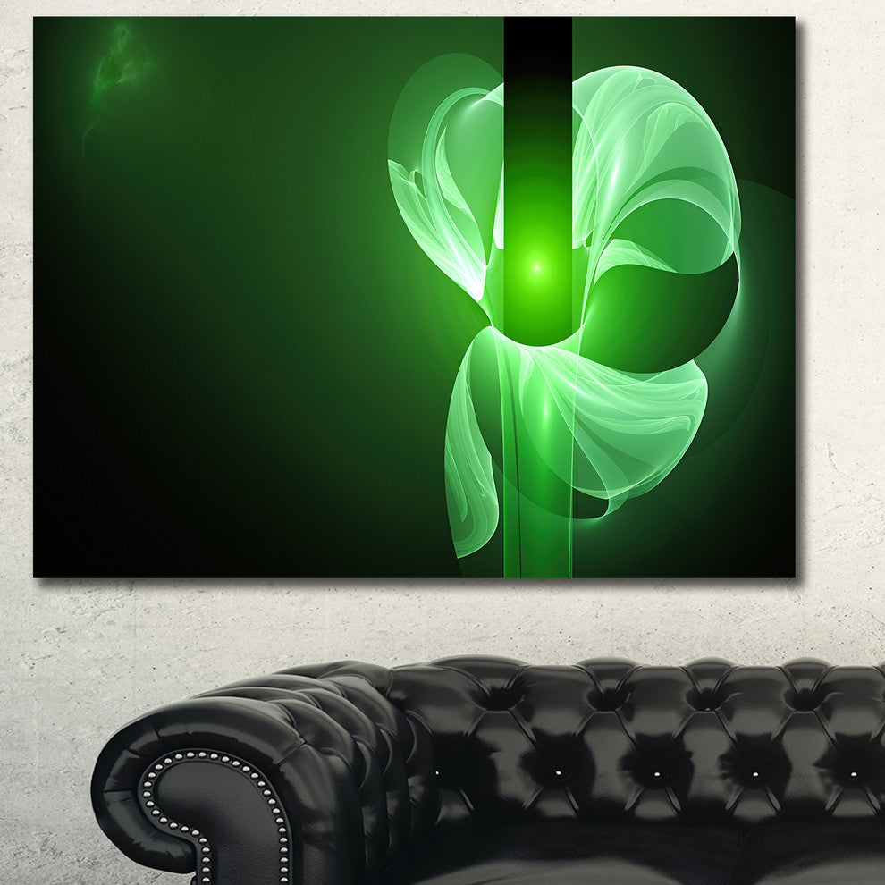Green Flower Fractal Illustration, Oversized Abstract Canvas Art Print, 60x40