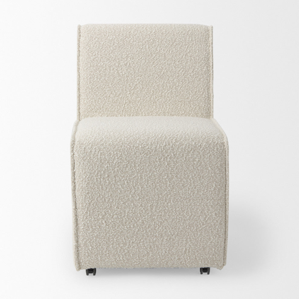 Damon Cream Boucle Fabric Wrapped Dining Chair With Casters (Set of 2)