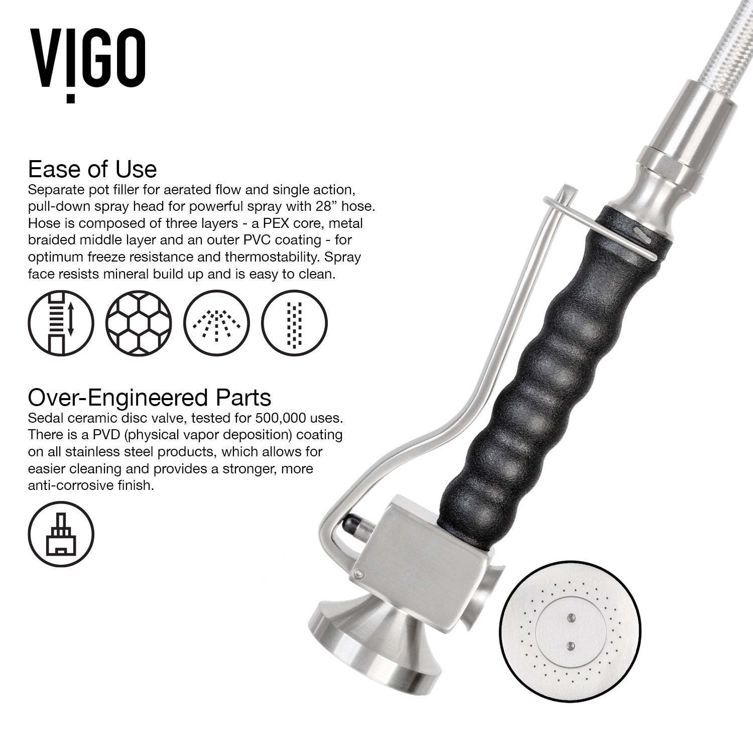 VIGO Zurich 27" H Single Handle Pull-Down Sprayer Kitchen Faucet, Stainless Steel, Without Extras