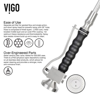 VIGO Zurich 27" H Single Handle Pull-Down Sprayer Kitchen Faucet, Stainless Steel, Without Extras