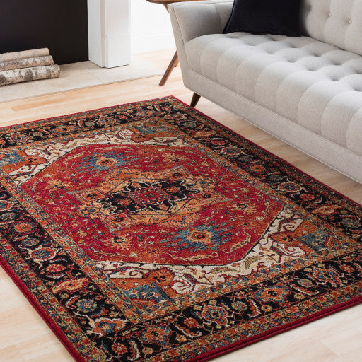 Surya Serapi SRP-1001 5'3"x7'3" Rug, Red/Black/Tan/Blue/Orange/Lime/Yellow/Ivory