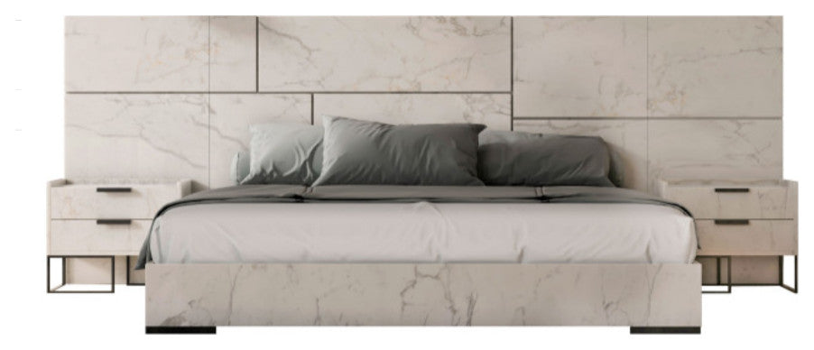 Nova Domus Marbella Italian White Marble Bed With 2 Nightstands, California King