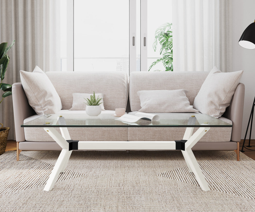 Mid-Century Modern Glass Coffee Table, White