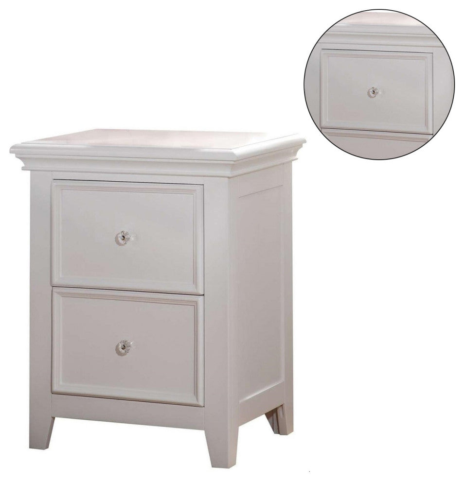 Nightstand with 2 Drawers and Tapered Legs, White