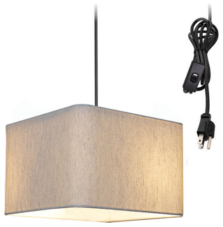 1 Light Swag Plug-In Pendant 14"w Rounded Corner Square Oatmeal Drum Shade, Blac