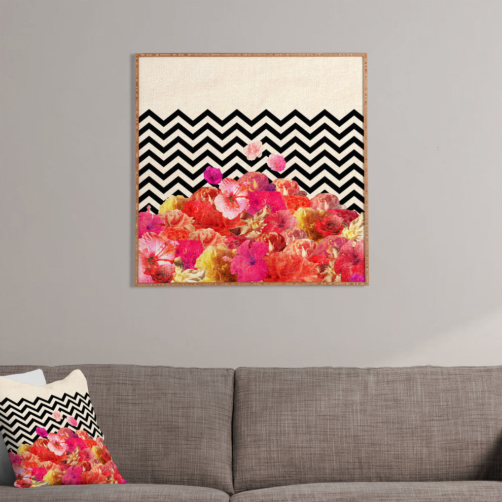 Deny Designs Bianca Green Chevron Flora 2 Framed Wall Art
