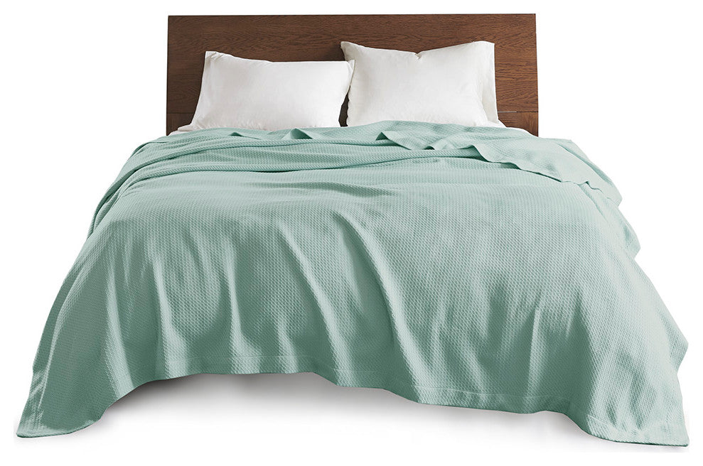 Madison Park Egyptian Cotton All-Season Woven Bedding Blanket, Seafoam